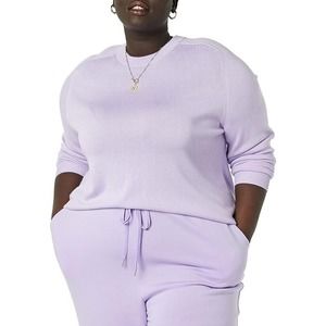 Amazon Aware Women's Pointelle Crewneck Sweater 7X Purple Plus Size